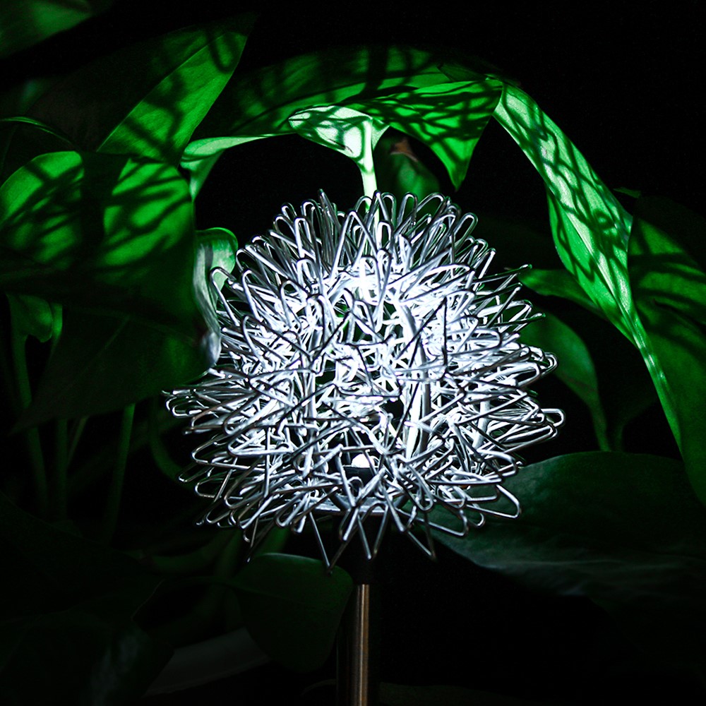 HUIHAO L106 4 Pack Outdoor LED Solar Lights Waterproof Dandelion Stainless Steel Landscape Lighting for Garden Yard Lawn Decor - Cool White-4