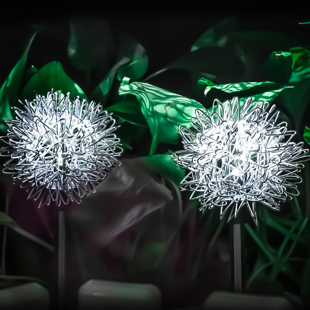 HUIHAO L106 4 Pack Outdoor LED Solar Lights Waterproof Dandelion Stainless Steel Landscape Lighting for Garden Yard Lawn Decor - Cool White-7