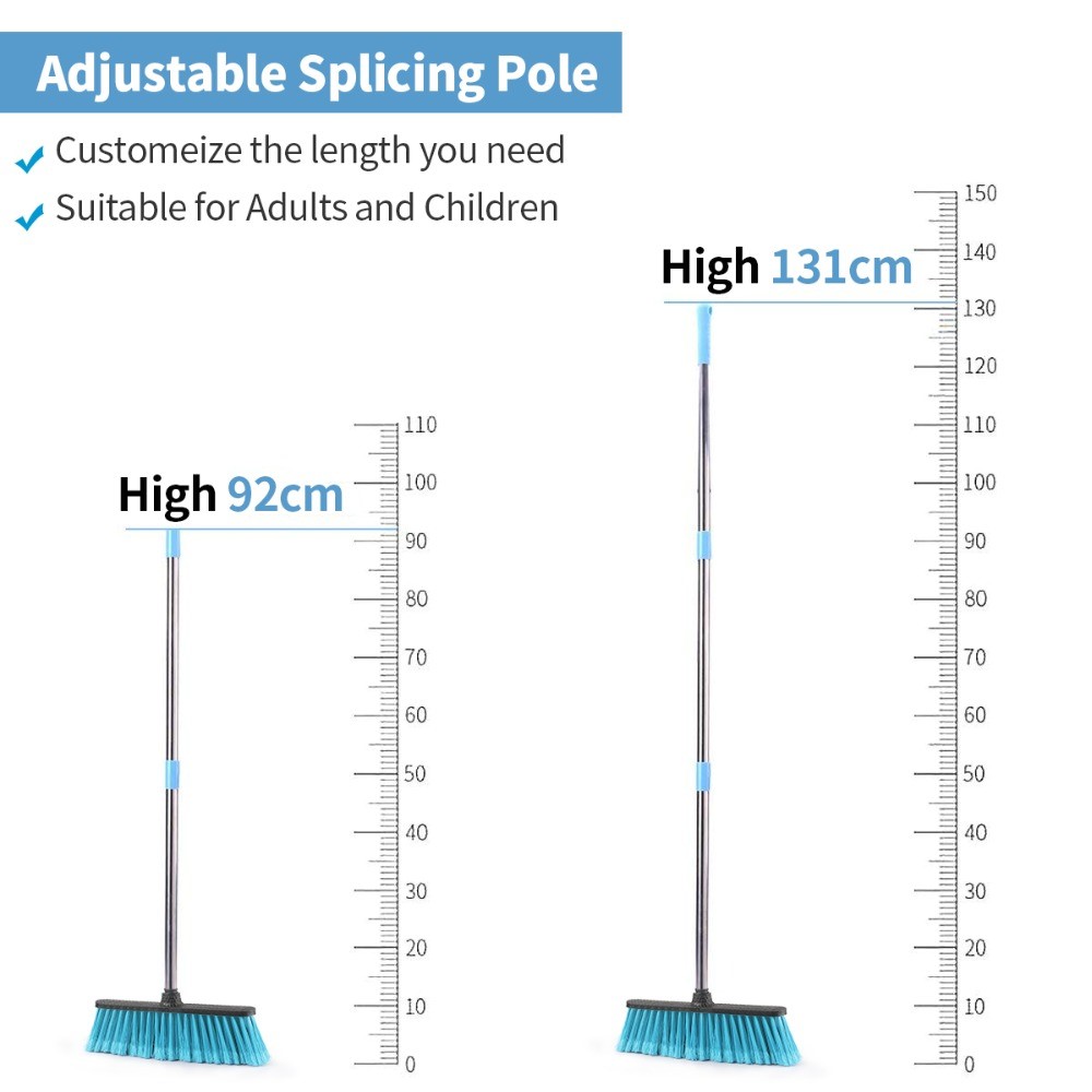 V015B Floor Cleaning Broom with Stainless Steel Adjustable Long Handle for Bathroom Courtyard Garage-5