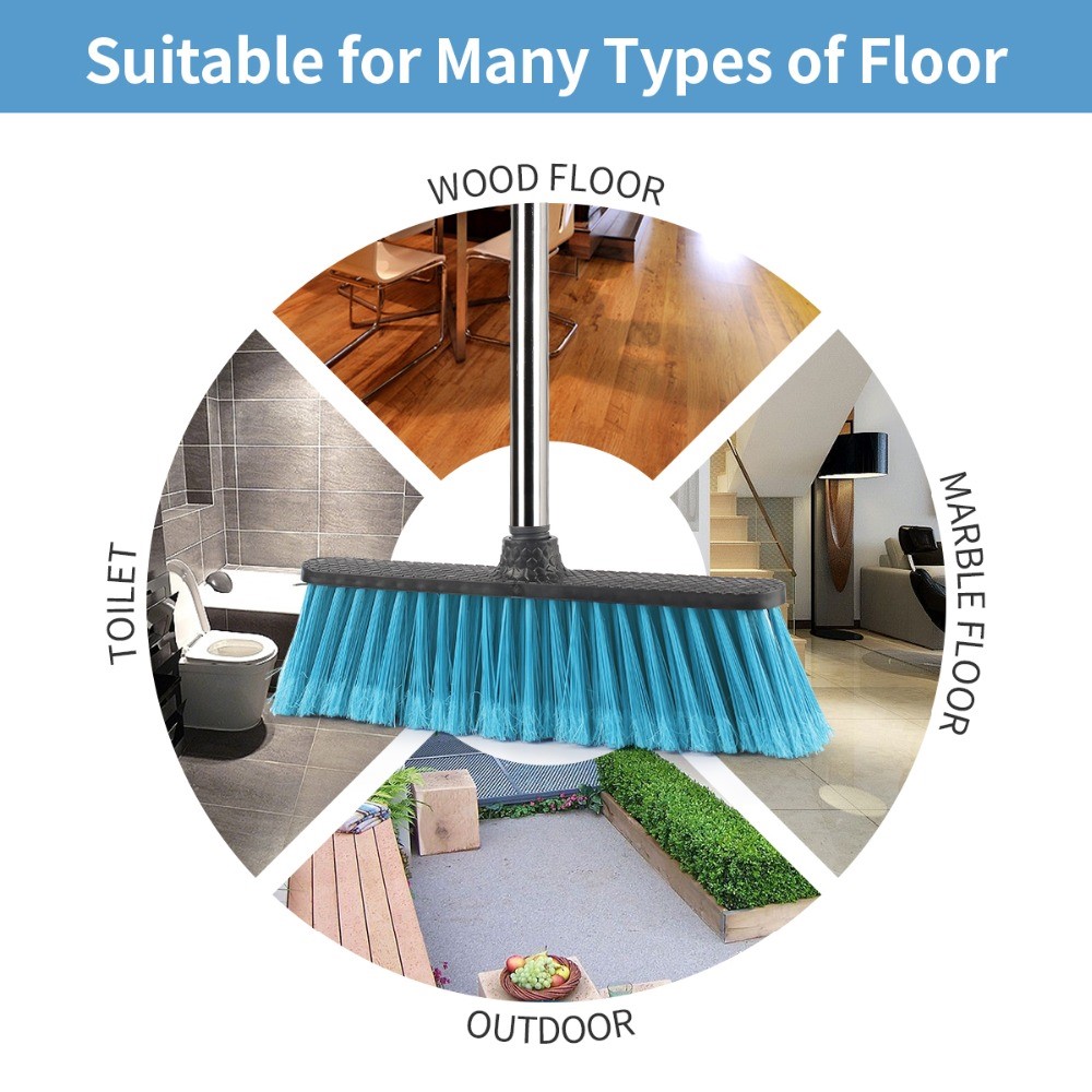 V015B Floor Cleaning Broom with Stainless Steel Adjustable Long Handle for Bathroom Courtyard Garage-6