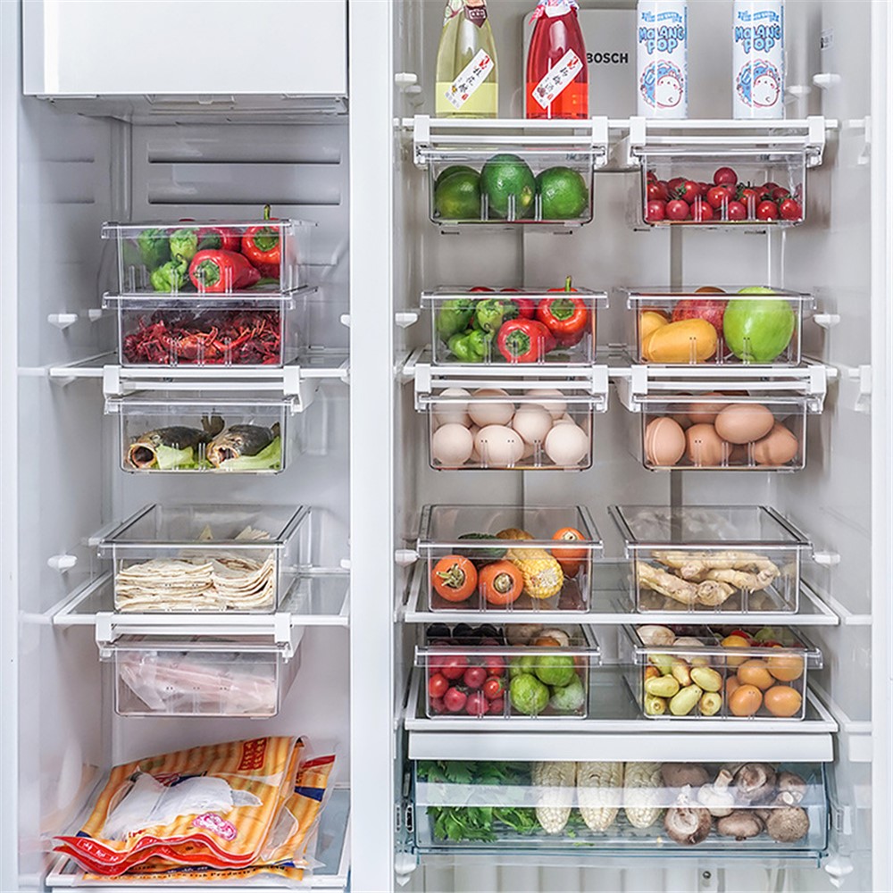 YM-6499 20PCS Sliding Pull Out Egg Drawer Fridge Bin Refrigerator Holder Box Clear Plastic Freezer Container (No FDA Certificate, BPA Free)-2