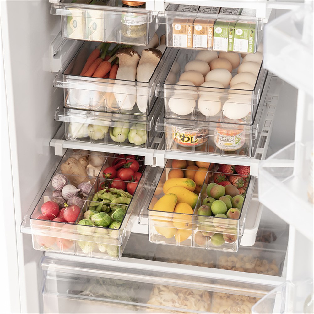 YM-6499 20PCS Sliding Pull Out Egg Drawer Fridge Bin Refrigerator Holder Box Clear Plastic Freezer Container (No FDA Certificate, BPA Free)-4