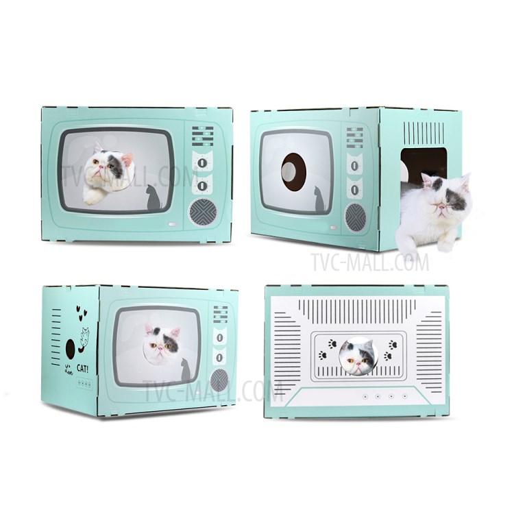 TG-CTOY23 Style 2 Dans 1 Maison De Chat Avec Carte À Gratter Chat - Cyan-12