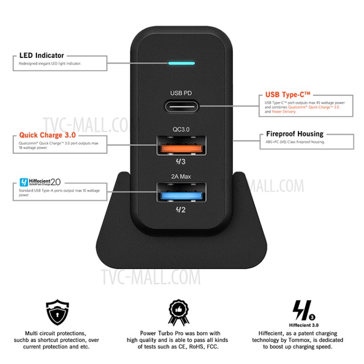WIWU TX-MU520C-A 65W PD3.0 Fast Charger Wall Charger Adapter UK Plug with 3 Charging Ports-2