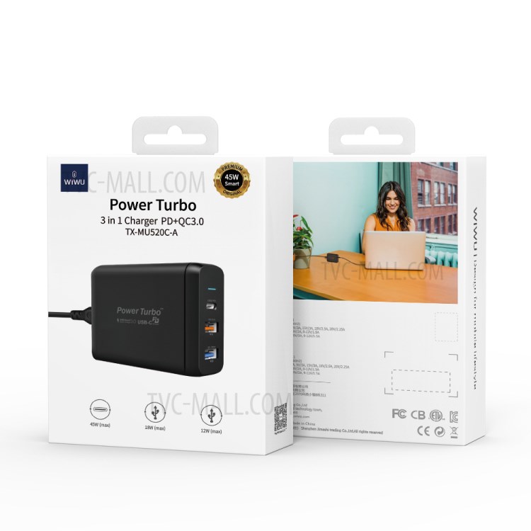 WIWU TX-MU520C-A 65W PD3.0 Fast Charger Wall Charger Adapter UK Plug with 3 Charging Ports-4