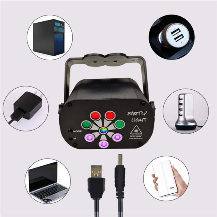 R90 8W USB Rechargeable Party Light Stage Laser Light DJ Disco Lights Projector Sound Activated Remote Control-3