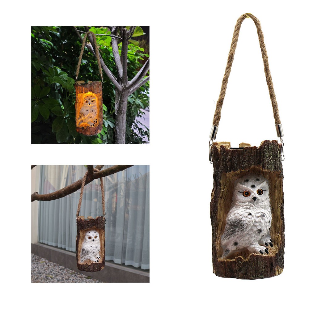 Solar Owl Tree Stump LED Light Garden Porch Lawn Outdoor Waterproof Decorative Lamp - White-1