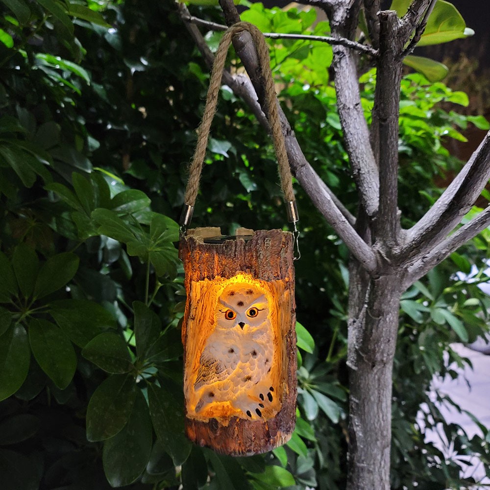Solar Owl Tree Stump LED Light Garden Porch Lawn Outdoor Waterproof Decorative Lamp - White-4