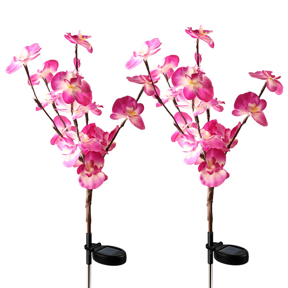 HUIHAO LSF07 2-Pack Outdoor Solar Orchid LED Stake Lights Waterproof Garden Decor Pathway Landscape Lighting - Purple Orchid-1