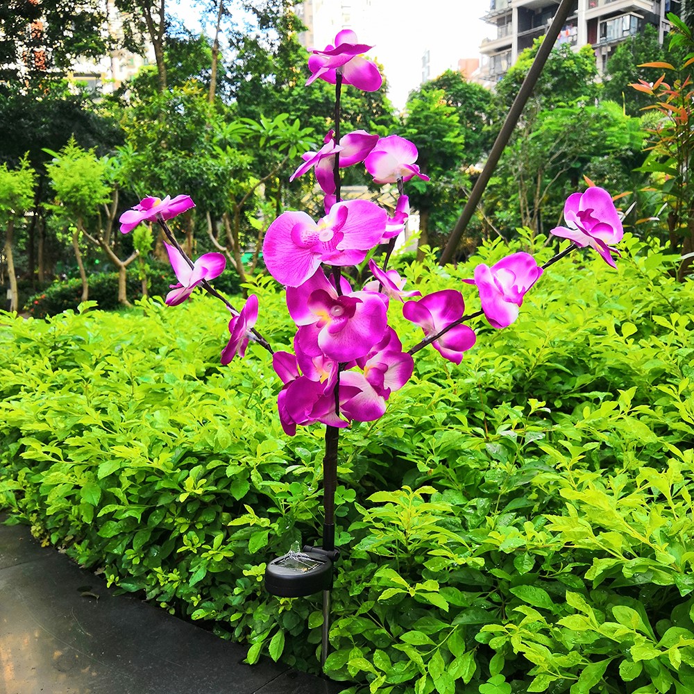 HUIHAO LSF07 2-Pack Outdoor Solar Orchid LED Stake Lights Waterproof Garden Decor Pathway Landscape Lighting - Purple Orchid-5