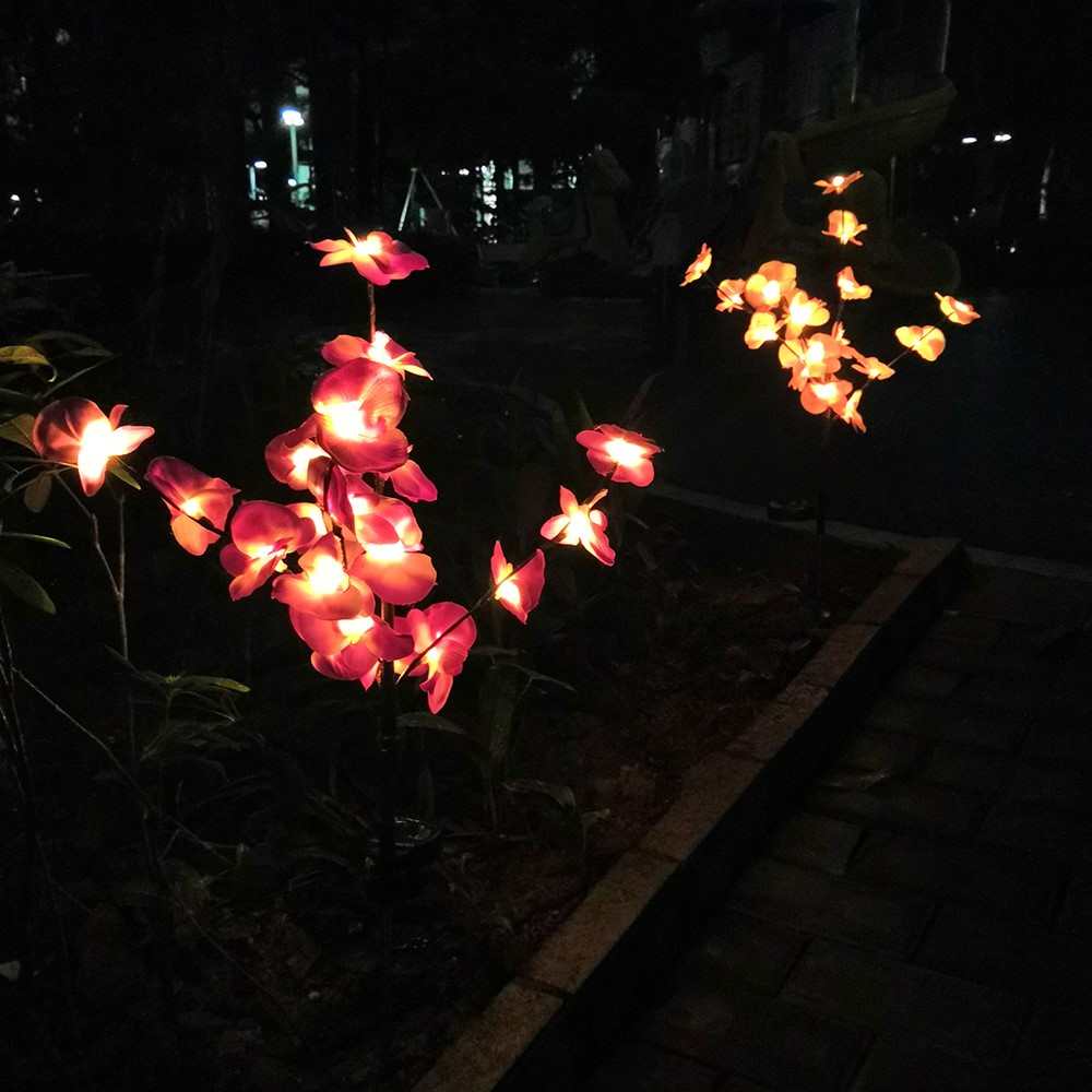 HUIHAO LSF07 2-Pack Outdoor Solar Orchid LED Stake Lights Waterproof Garden Decor Pathway Landscape Lighting - Purple Orchid-7