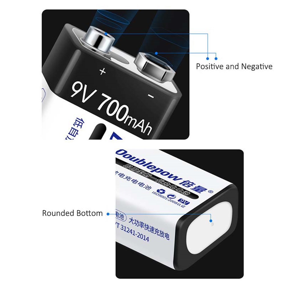 DOUBLEPOW DP-9V 2PCS 9V 700mAh Lithium USB Rechargeable AAAA Battery (with Storage Box)-5