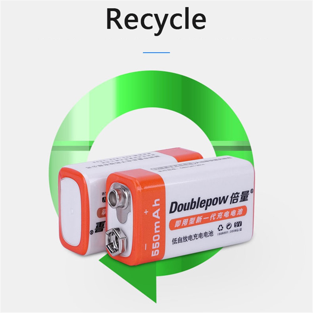 DOUBLEPOW DP-9V 2PCS Square 9V 550mAh USB Rechargeable Li-ion AAAA Battery for Microphone Musical Instrument (with Storage Box)-2