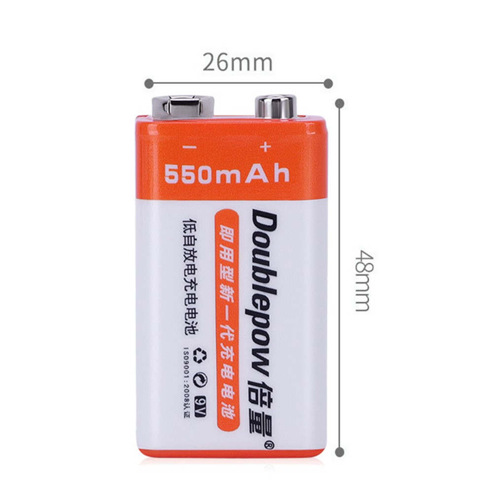 DOUBLEPOW DP-9V 2PCS Square 9V 550mAh USB Rechargeable Li-ion AAAA Battery for Microphone Musical Instrument (with Storage Box)-4