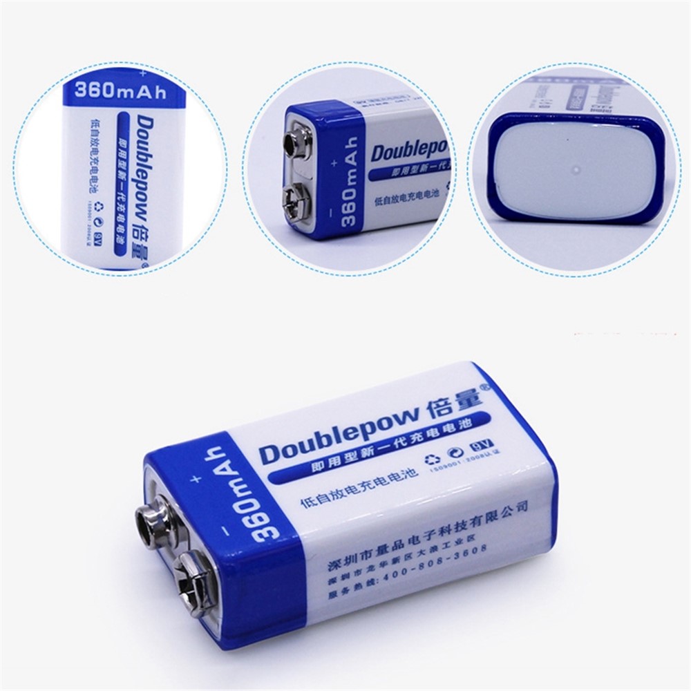 DOUBLEPOW DP-9V 360mAh Ni-MH Rechargeable Battery 360mAh 9V Leak Proof Square Battery-4