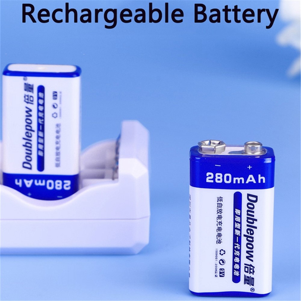 DOUBLEPOW DP-9V 2PCS AAAA Battery 9V 280mAh Ni-MH USB Rechargeable Battery (with Storage Box)-2