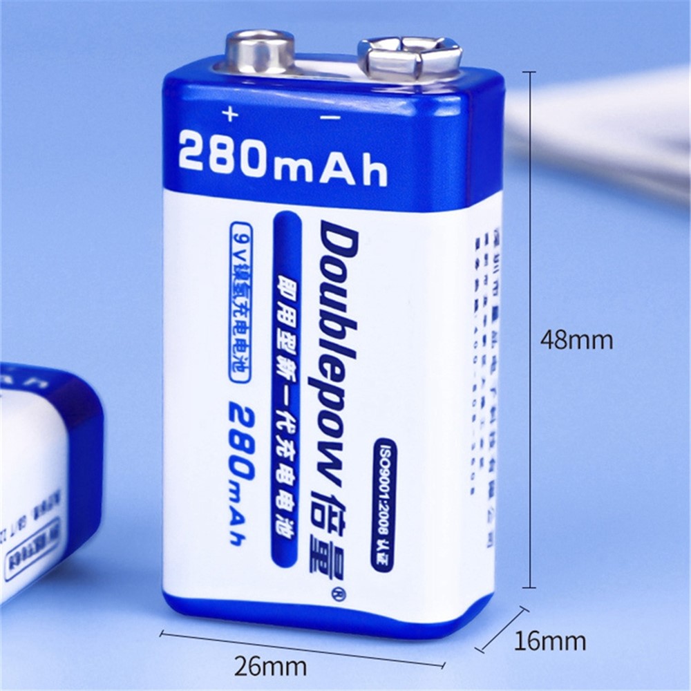 DOUBLEPOW DP-9V 2PCS AAAA Battery 9V 280mAh Ni-MH USB Rechargeable Battery (with Storage Box)-7