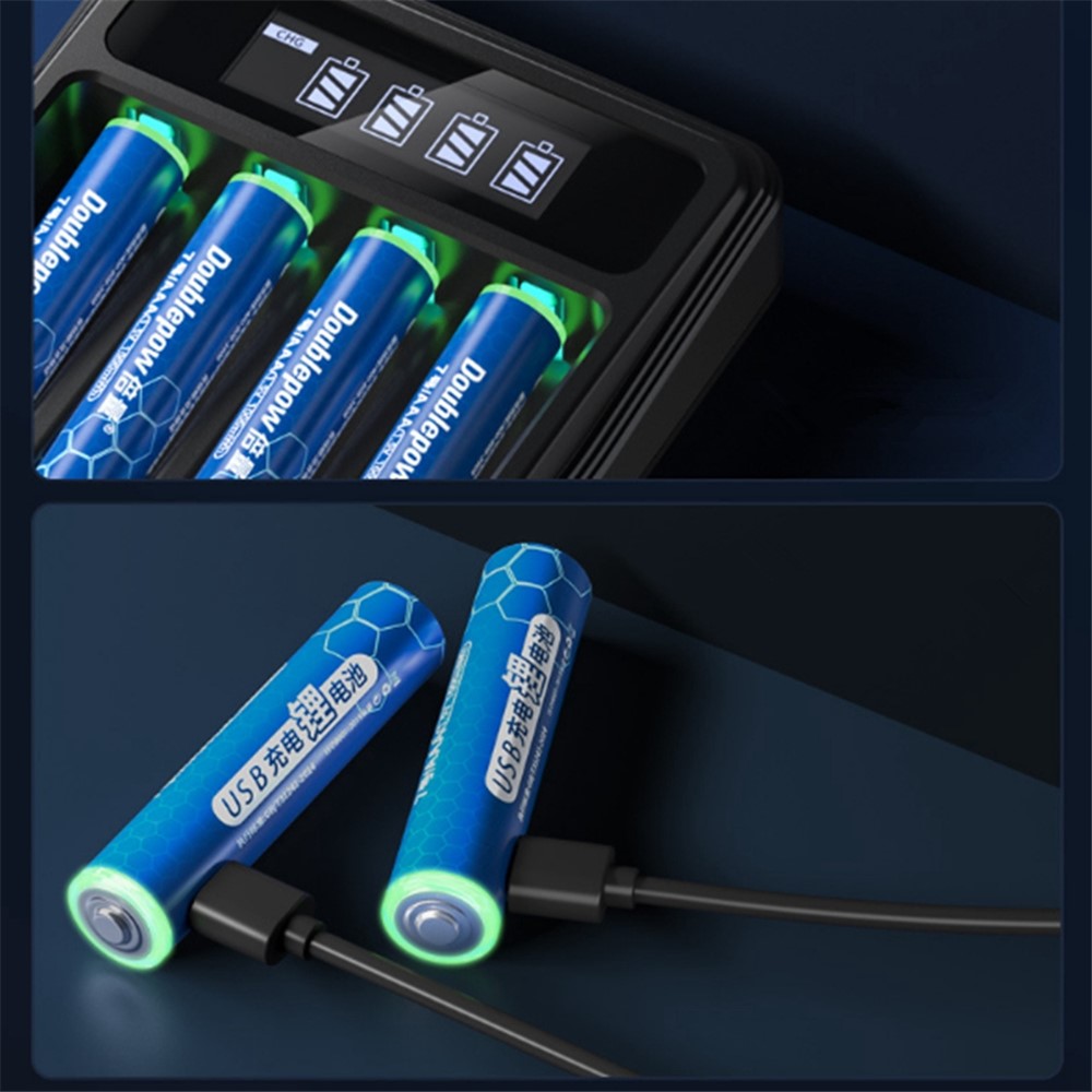 DOUBLEPOW DP-AAA 4PCS 1.5V 1000mWh AAA Li-ion Rechargeable Battery with Storage Box and Charging Cable-6