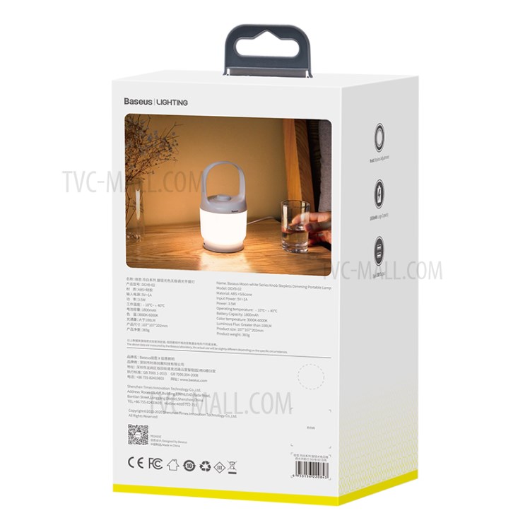 BASEUS Moon-white Series Portable Lamp Stepless Dimmable Light with Knob - White-13