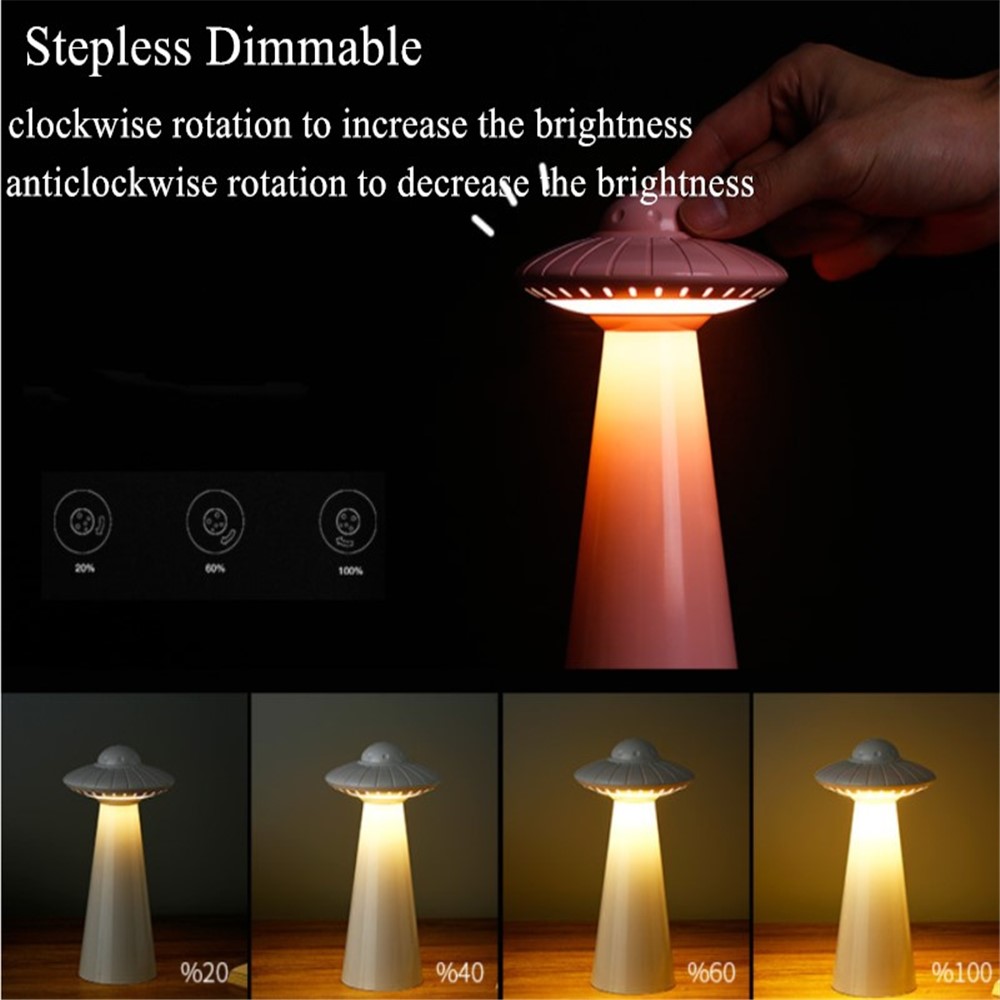 Creative UFO Design Rechargeable Bedroom LED Table Lamp Stepless Dimming Night Light Home Decor - Black-5