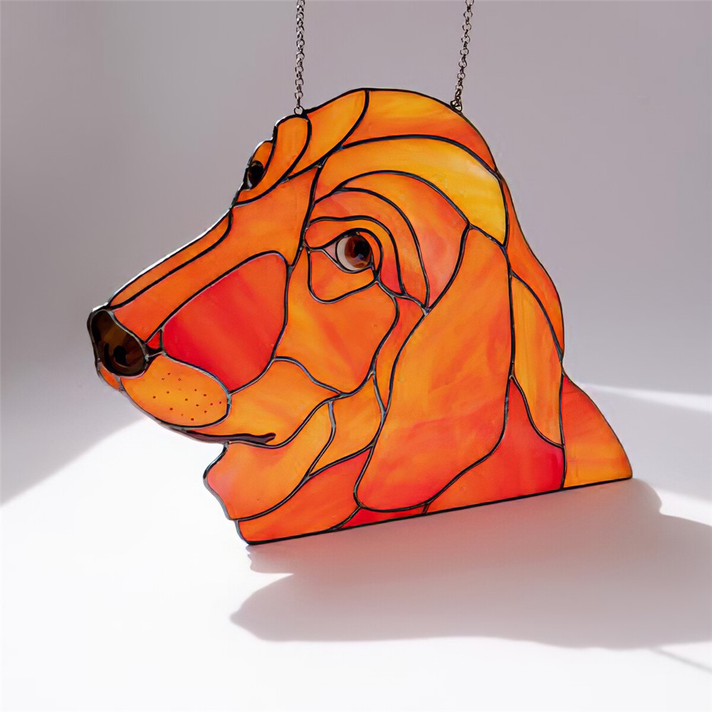 Stained Glass Sun Catcher Dog Window Hanging Tag Ornament Cartoon Dog Pendant Home Decoration - Golden Retriever-1