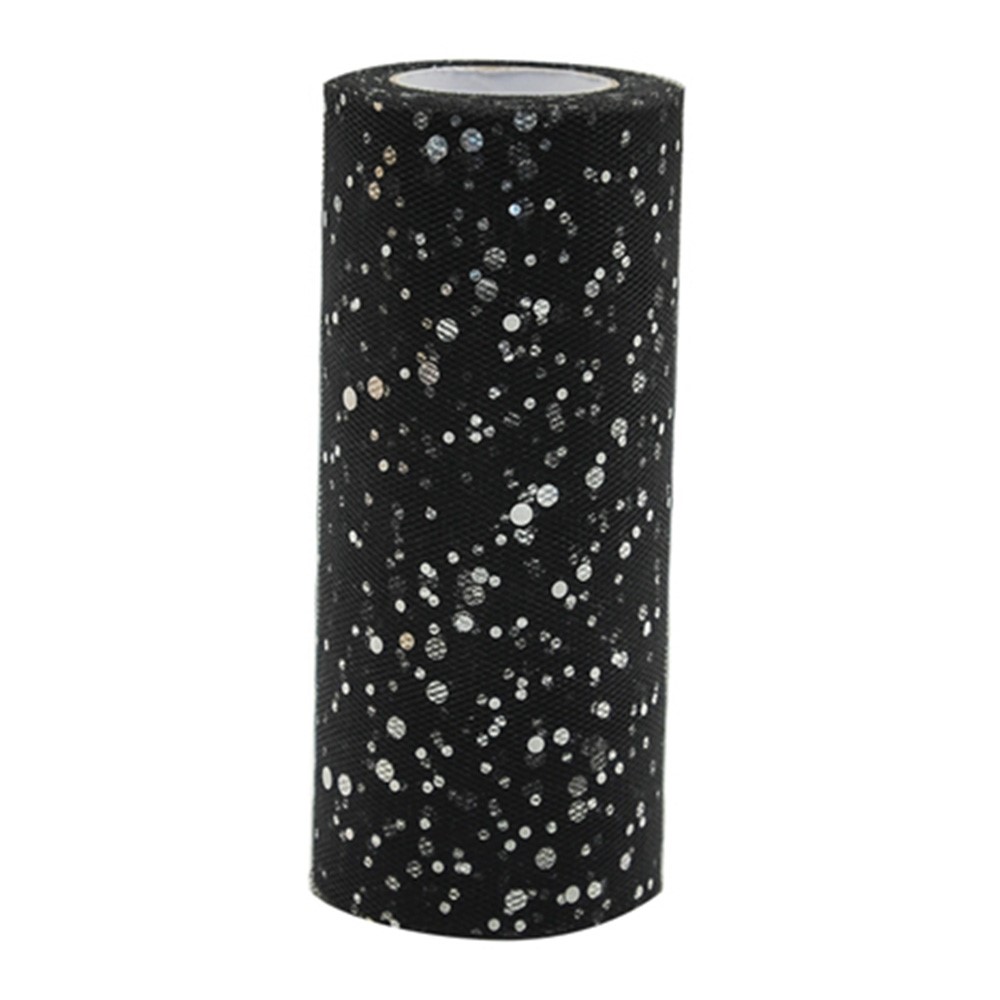 ACS10Y 6 inch x 10 Yards Glitter Sequin Tulle Roll Craft Organza Sheer Element for Table Runner Wedding Party Decor - Black-1