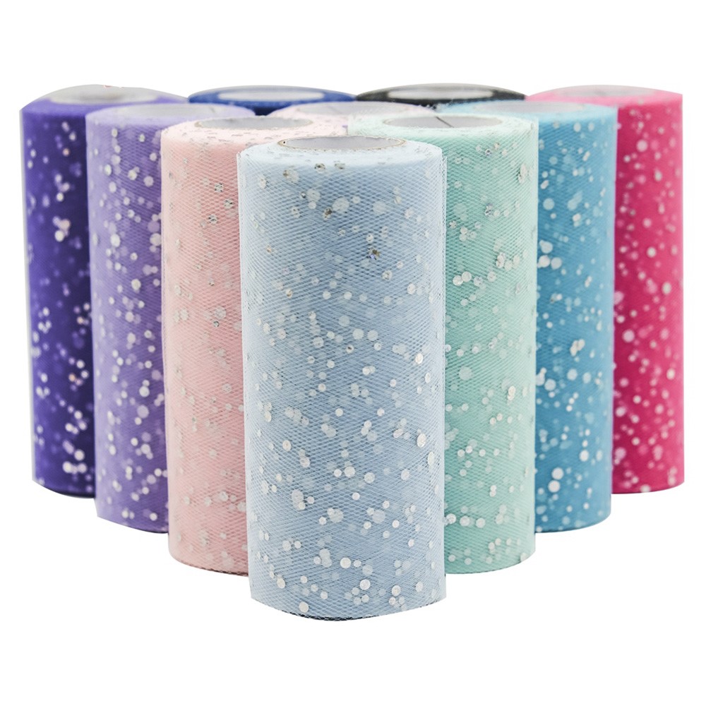 ACS10Y 6 inch x 10 Yards Glitter Sequin Tulle Roll Craft Organza Sheer Element for Table Runner Wedding Party Decor - Black-2