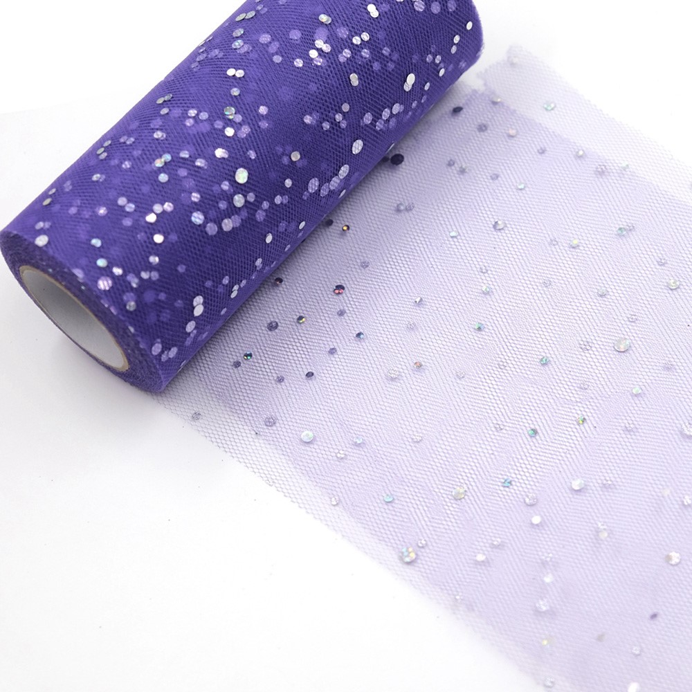 ACS10Y 6 inch x 10 Yards Glitter Sequin Tulle Roll Craft Organza Sheer Element for Table Runner Wedding Party Decor - Black-3