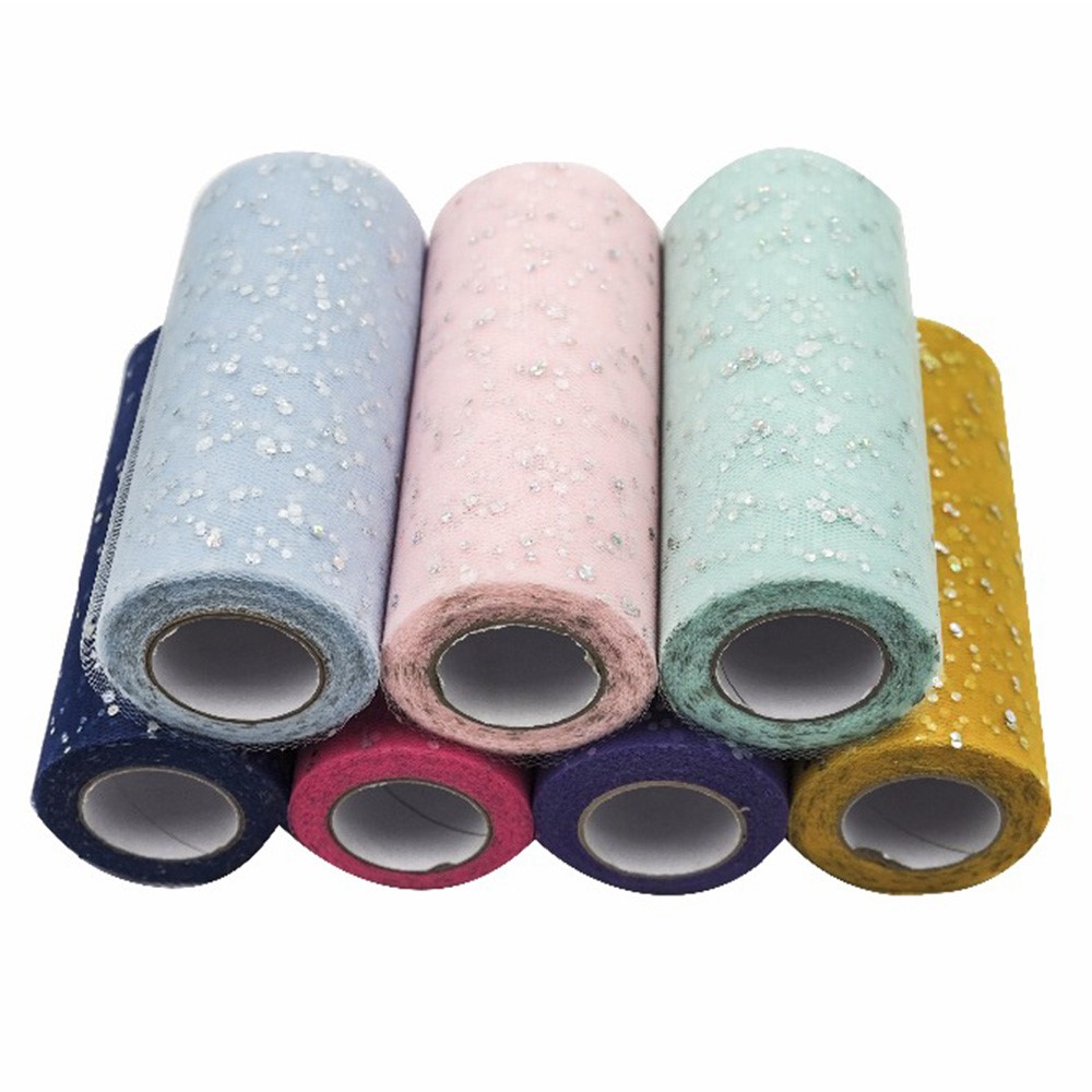 ACS10Y 6 inch x 10 Yards Glitter Sequin Tulle Roll Craft Organza Sheer Element for Table Runner Wedding Party Decor - Black-8