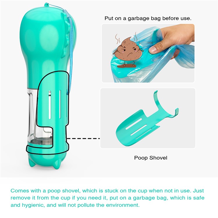SH-01 Multifunction 300ml Dog Bottle Water Bottle Com Dispensador de Cocô Perfeito Para Caminhar, Fazer Caminhadas, em Movimento e Carros Cavalgam Animais de Estimação (sem Certificação Bpa, Com Certificação Fda) - Lago Azul-6