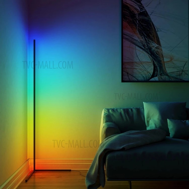 APP Voice Remote Control RGB LED Floor Lamp Dimmable Colorful Corner Light for Bedroom Living Room - Black/US Plug-2