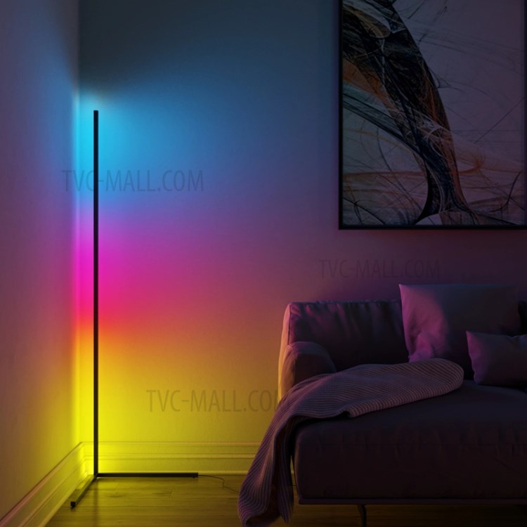 APP Voice Remote Control RGB LED Floor Lamp Dimmable Colorful Corner Light for Bedroom Living Room - Black/US Plug-6