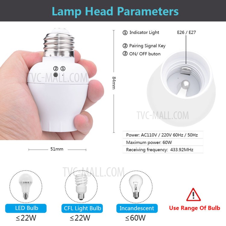 SMATRUL E27 Lamp Holder 8 Keys Remote Control Wireless Switch Light Bulb Lamp Holder (3 Lamp Holder)-4