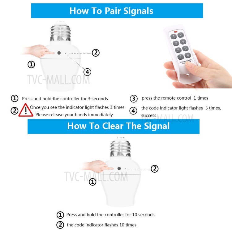 SMATRUL E27 Lamp Holder 8 Keys Remote Control Wireless Switch Light Bulb Lamp Holder (2 Lamp Holder)-8