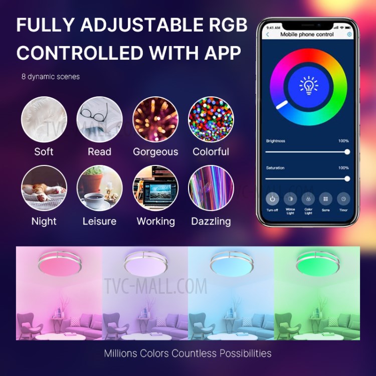 DR01 WiFi Ceiling Light APP Control Bluetooth Modern RGB LED Ceiling Lamp for Bedrooms Home Lighting - 14 Inch, 20W-4