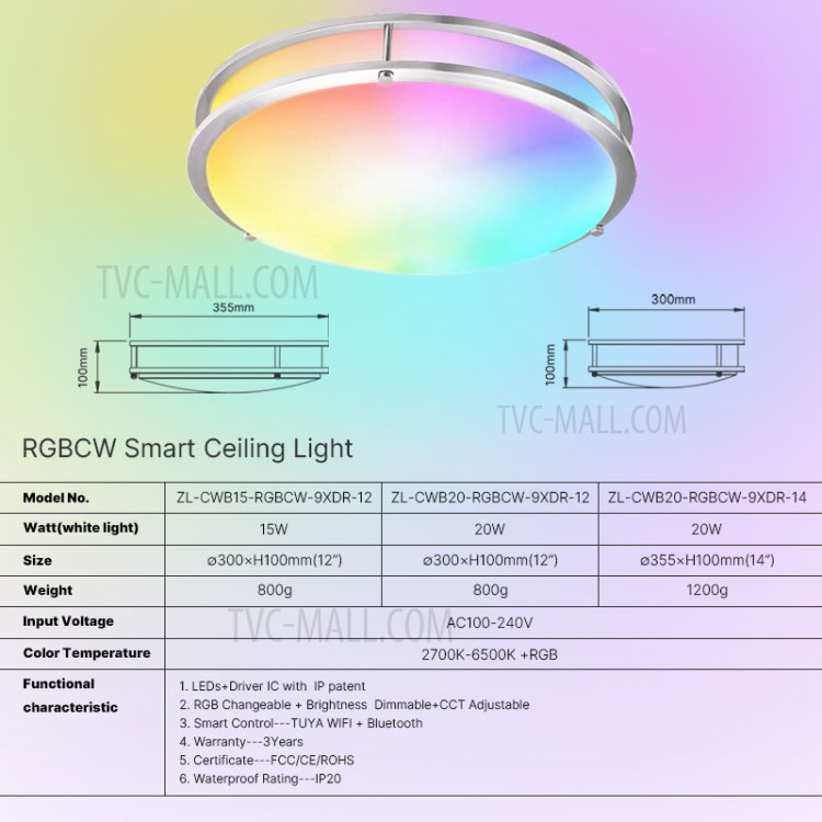 DR01 WiFi Ceiling Light APP Control Bluetooth Modern RGB LED Ceiling Lamp for Bedrooms Home Lighting - 14 Inch, 20W-9