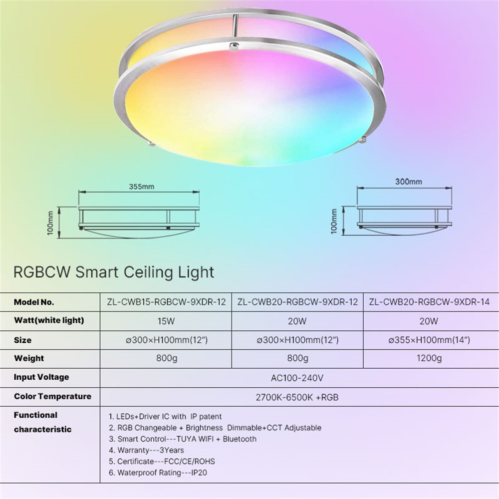 DR01 WiFi Ceiling Light APP Control Bluetooth Modern RGB LED Ceiling Lamp for Bedrooms Home Lighting - 12 Inch, 20W-9