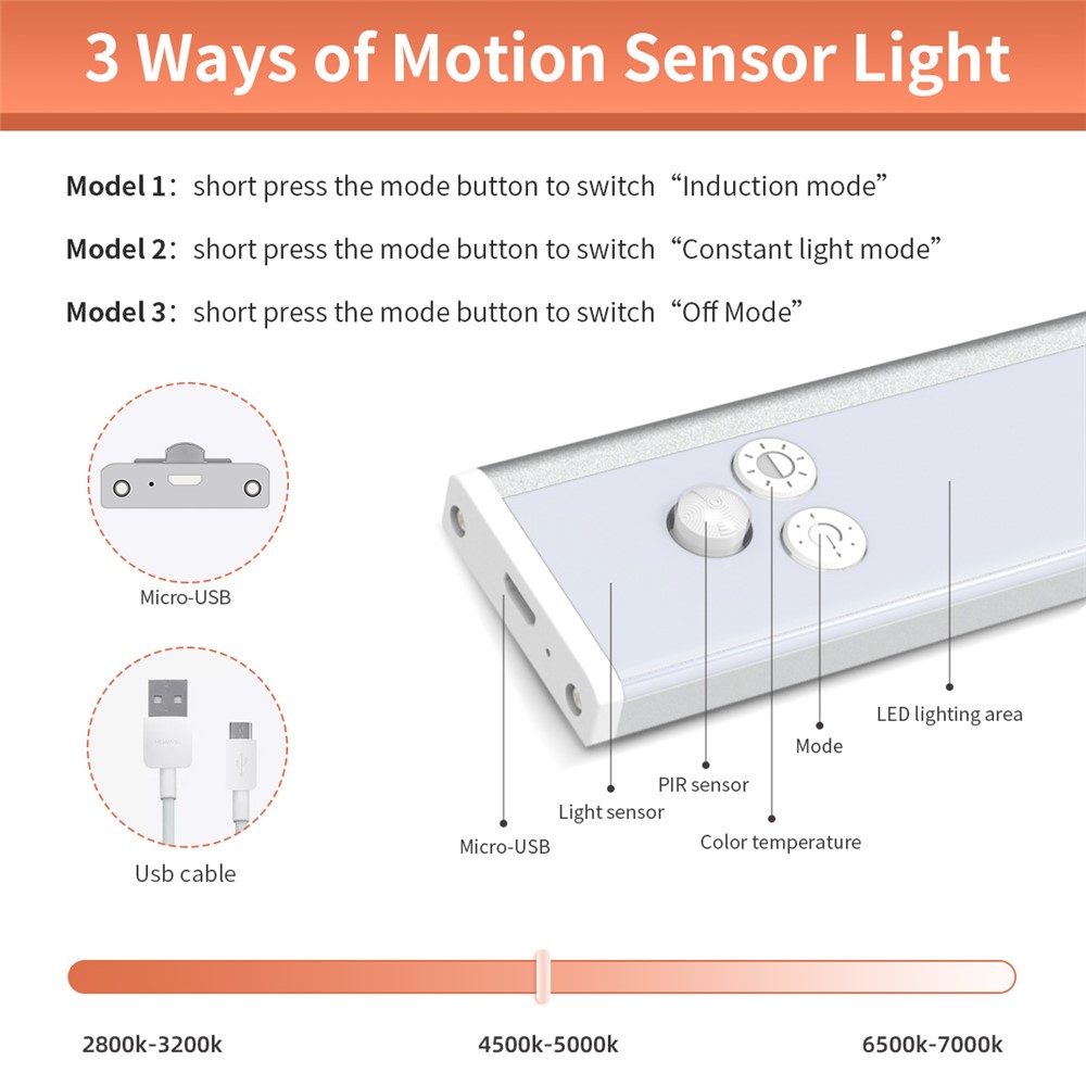 1641 41-LED 3 Color Temperature Motion Sensor Closet Light Wireless Under Cabinet Lamp Counter Light-6