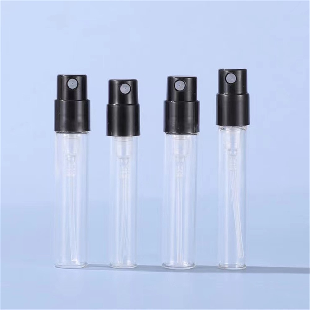 100Pcs 1.5ml Portable Transparent Glass Perfume Refillable Bottle Mini Bathroom Spray Bottle - Black-2