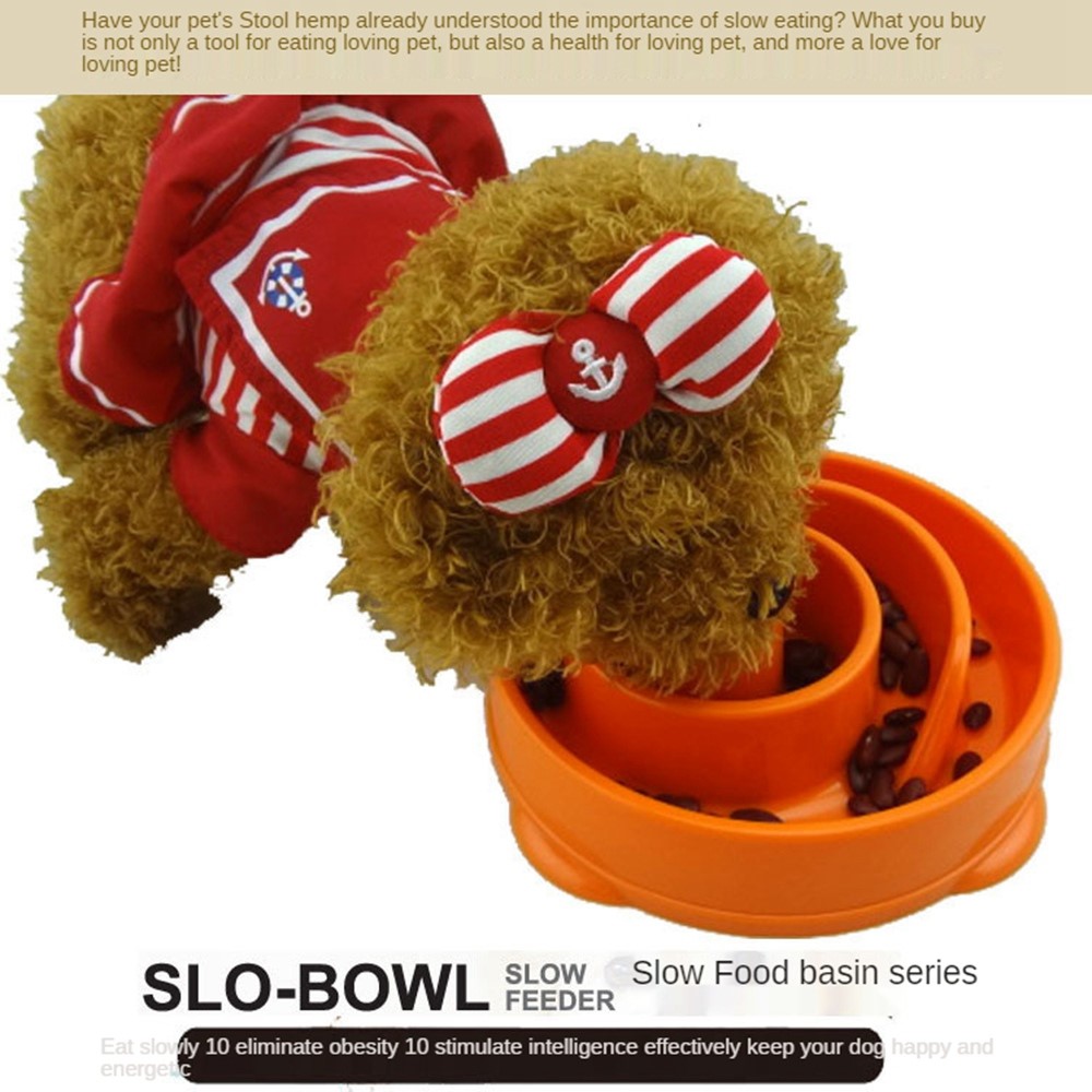 GW-21 Size M, Slow Feeder Dog Bowl Puzzle Pet Food Slow Eating Bowls Anti-Choking Puppy Dish - Orange-3