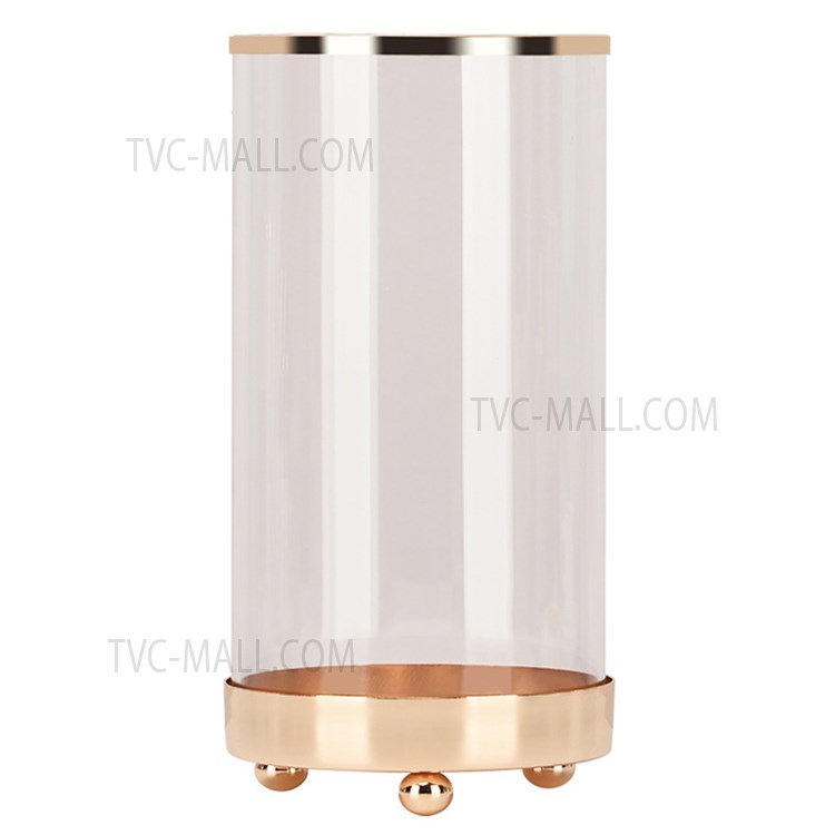 Metal Glass Clear Glass Vase Multifunction Flowers Holder Candle Pen Holder Cylinder Makeup Brush Storage Holder Case, Size: M-1