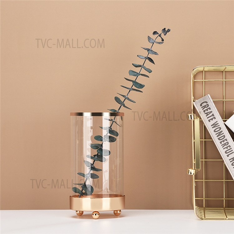 Metal Glass Clear Glass Vase Multifunction Flowers Holder Candle Pen Holder Cylinder Makeup Brush Storage Holder Case, Size: M-2
