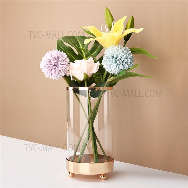 Metal Glass Clear Glass Vase Multifunction Flowers Holder Candle Pen Holder Cylinder Makeup Brush Storage Holder Case, Size: M-3