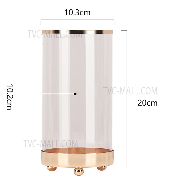 Metal Glass Clear Glass Vase Multifunction Flowers Holder Candle Pen Holder Cylinder Makeup Brush Storage Holder Case, Size: M-5