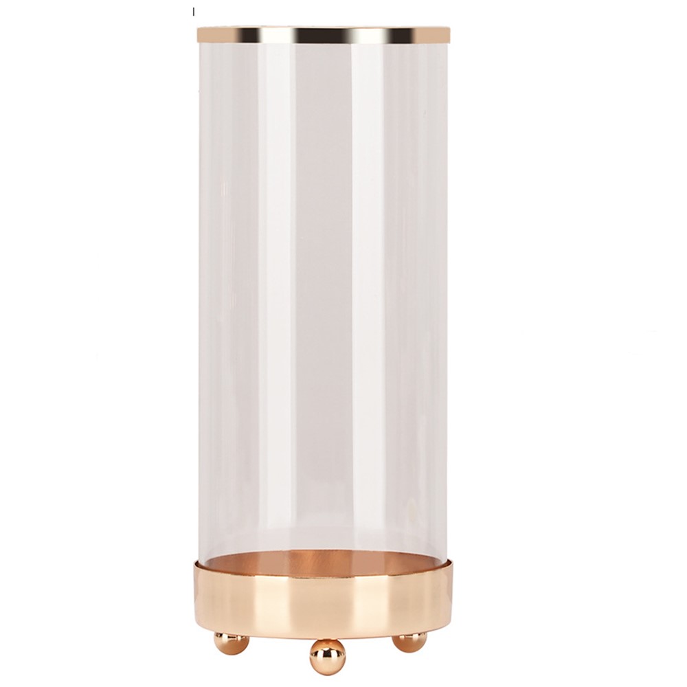 Nordic Transparent Glass Vase Artificial Plant Flower Artistic Golden Edging Vase Multifunction Makeup Brush Pen Holder Home Decoration, Size L-1