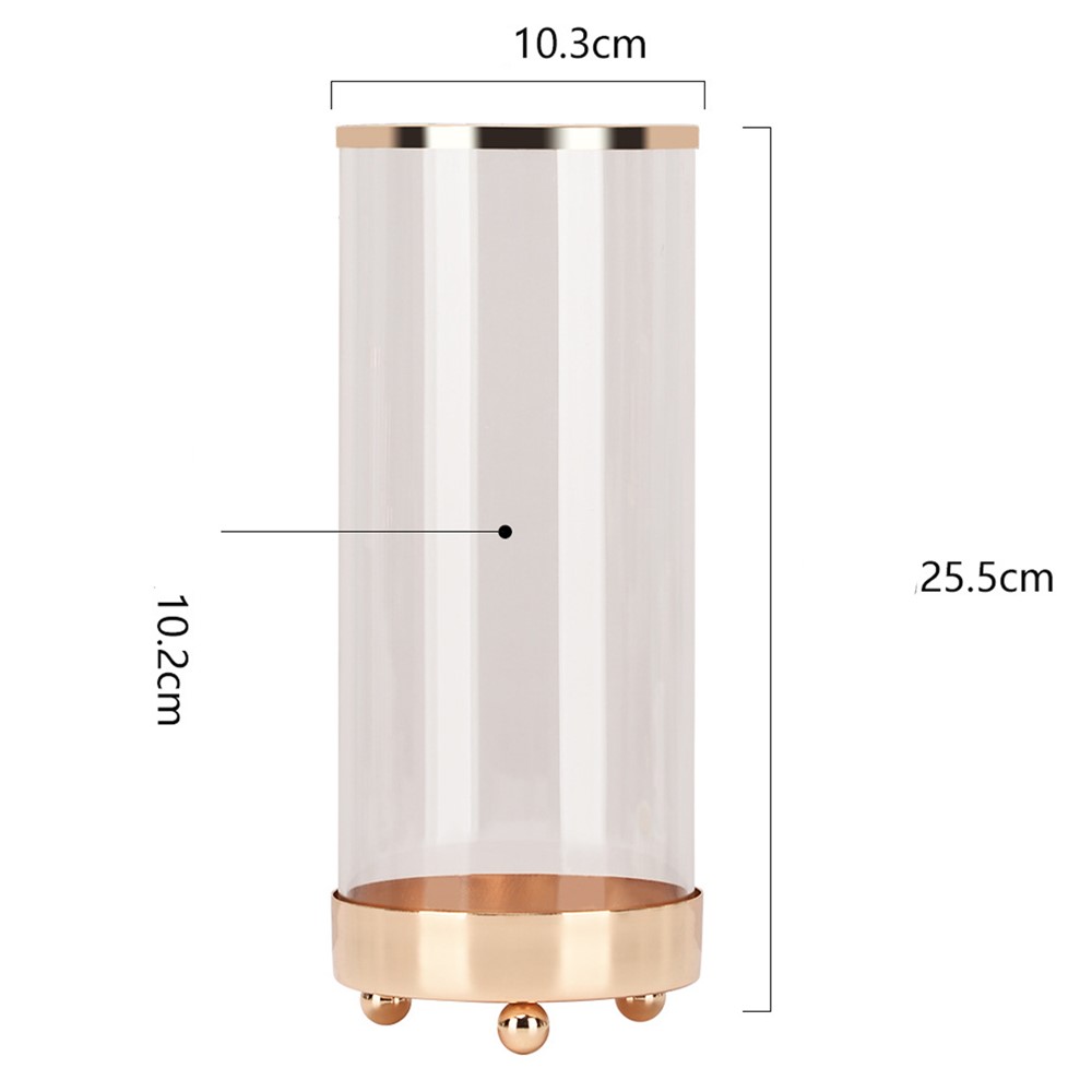 Nordic Transparent Glass Vase Artificial Plant Flower Artistic Golden Edging Vase Multifunction Makeup Brush Pen Holder Home Decoration, Size L-5