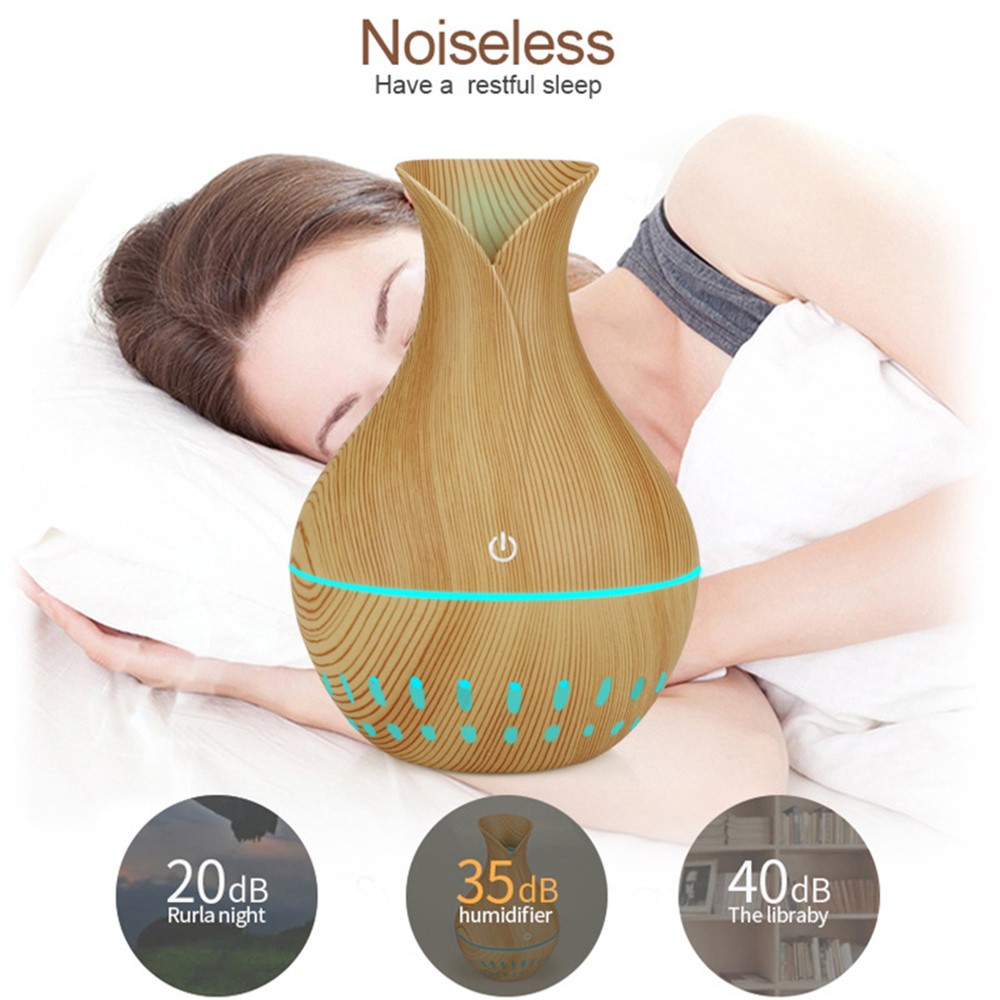 Vase Style Portable Humidifier Office Home Use Diffuser with Colorful Night Light Function - Brown/US Plug-2
