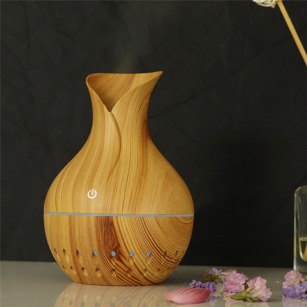 Vase Style Portable Humidifier Office Home Use Diffuser with Colorful Night Light Function - Brown/US Plug-7