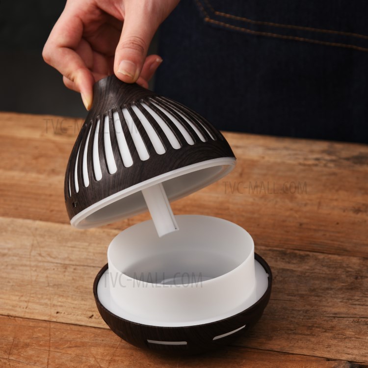 Colorful Light Wood Grain Hollow Out Volcano Shape Humidifier Aromatherapy Mist Diffuser - Black/US Plug-3