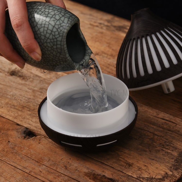 Colorful Light Wood Grain Hollow Out Volcano Shape Humidifier Aromatherapy Mist Diffuser - Black/US Plug-4